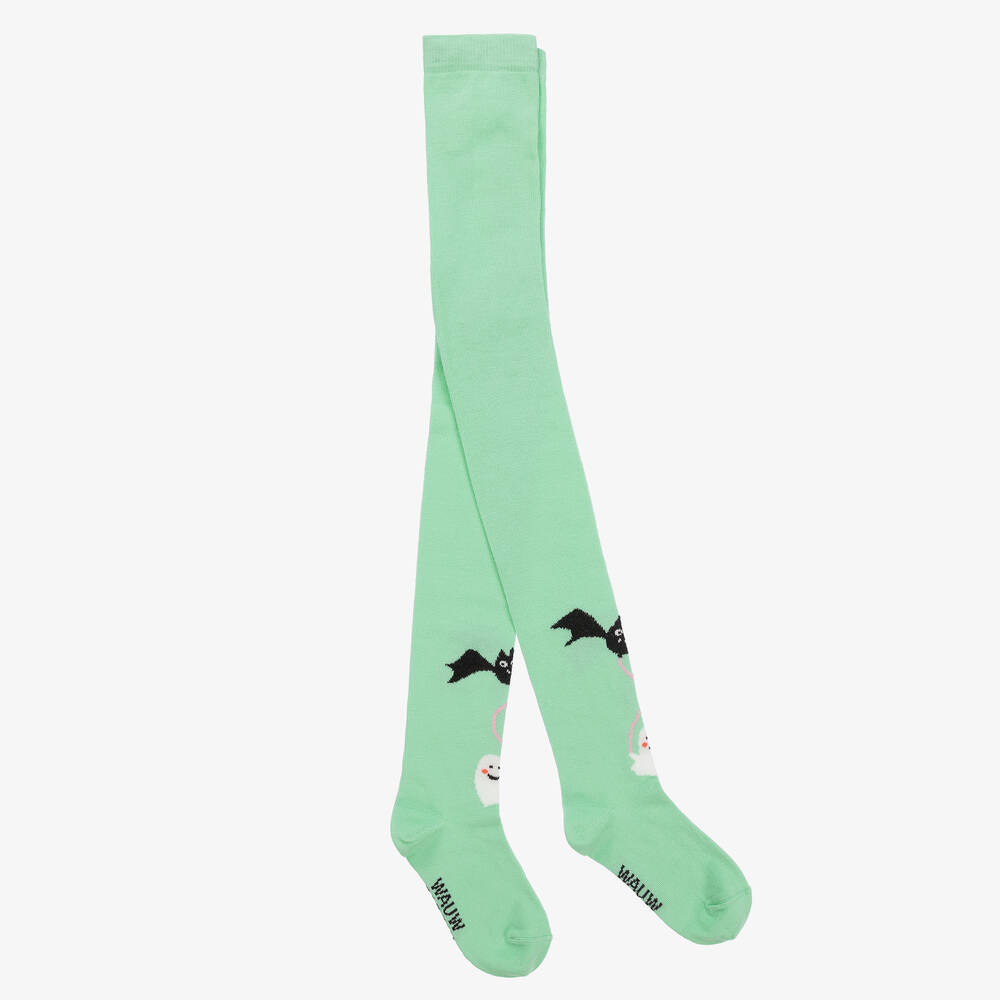 Wauw Capow - Girls Green Cotton Bat & Ghost Tights | Childrensalon