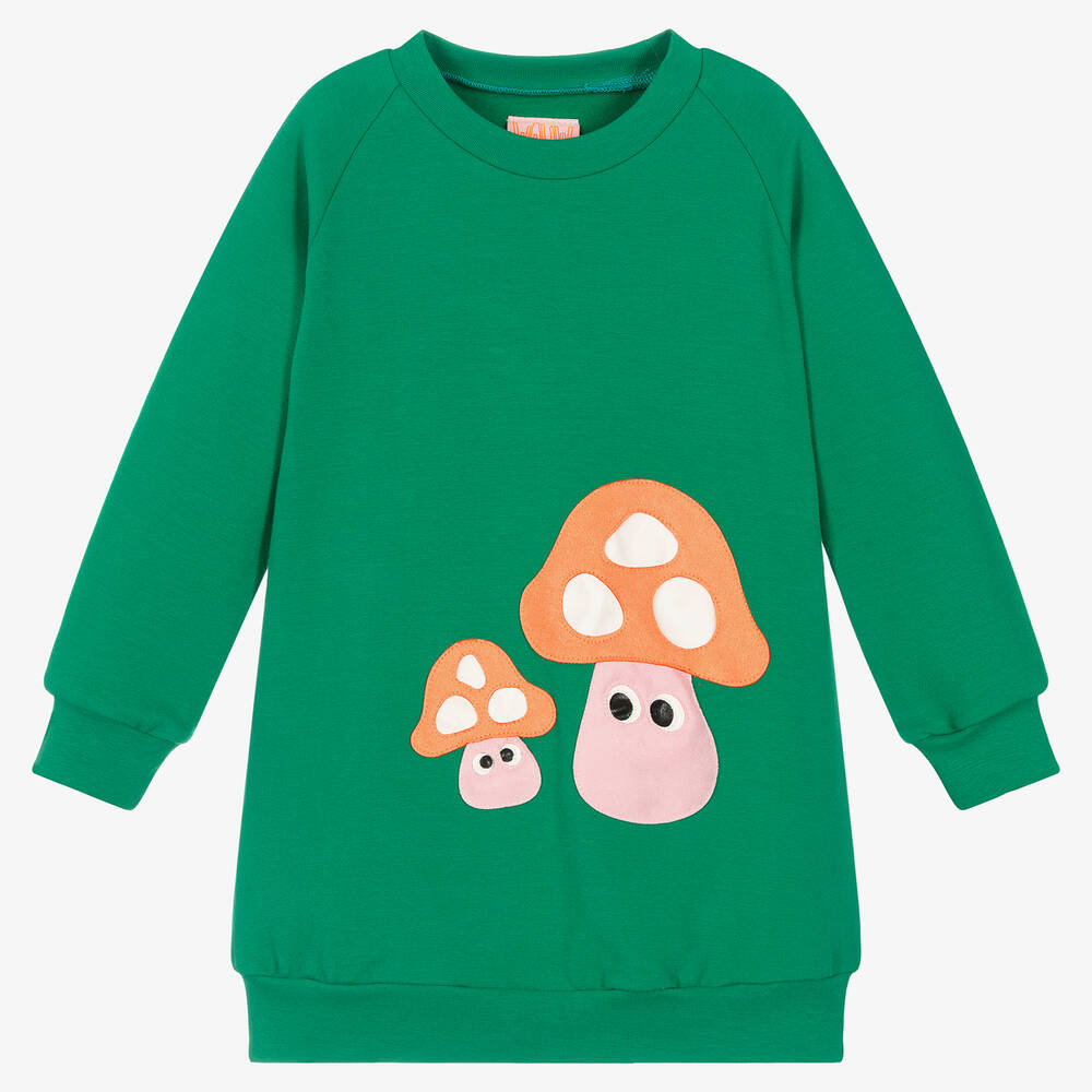Wauw Capow - Girls Green Mushroom Sweatshirt Dress | Childrensalon