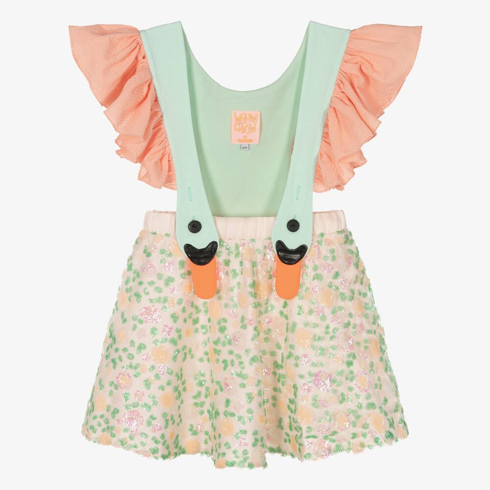 Wauw Capow - Girls Green & Pink Swan Skirt | Childrensalon