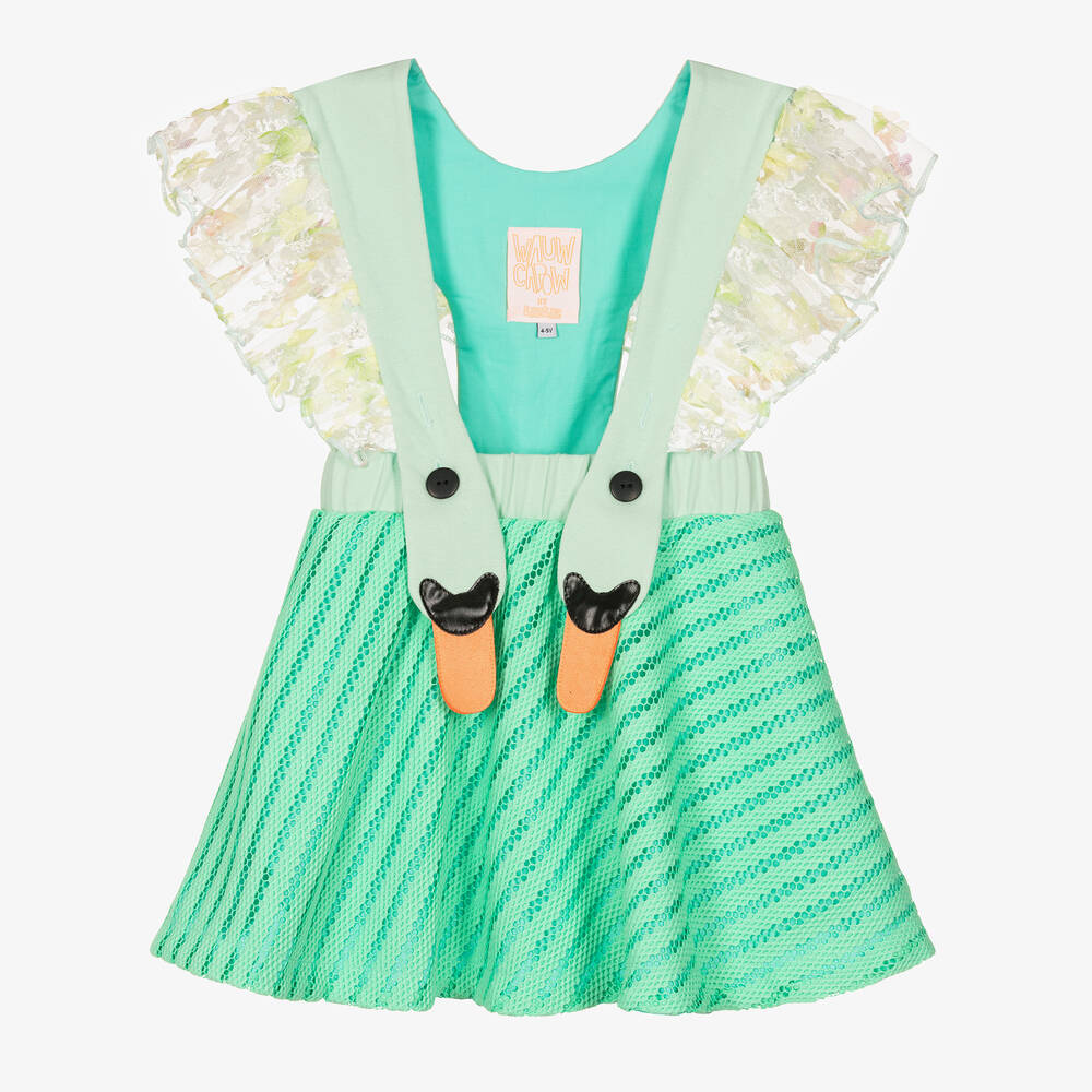 Wauw Capow-تنورة شبك وتول لون أخضر للبنات | Childrensalon Outlet