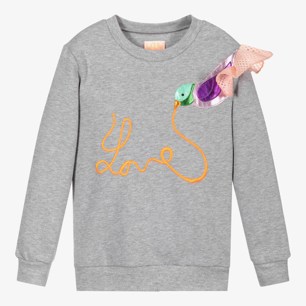 Wauw Capow-Серый свитшот для девочек | Childrensalon Outlet