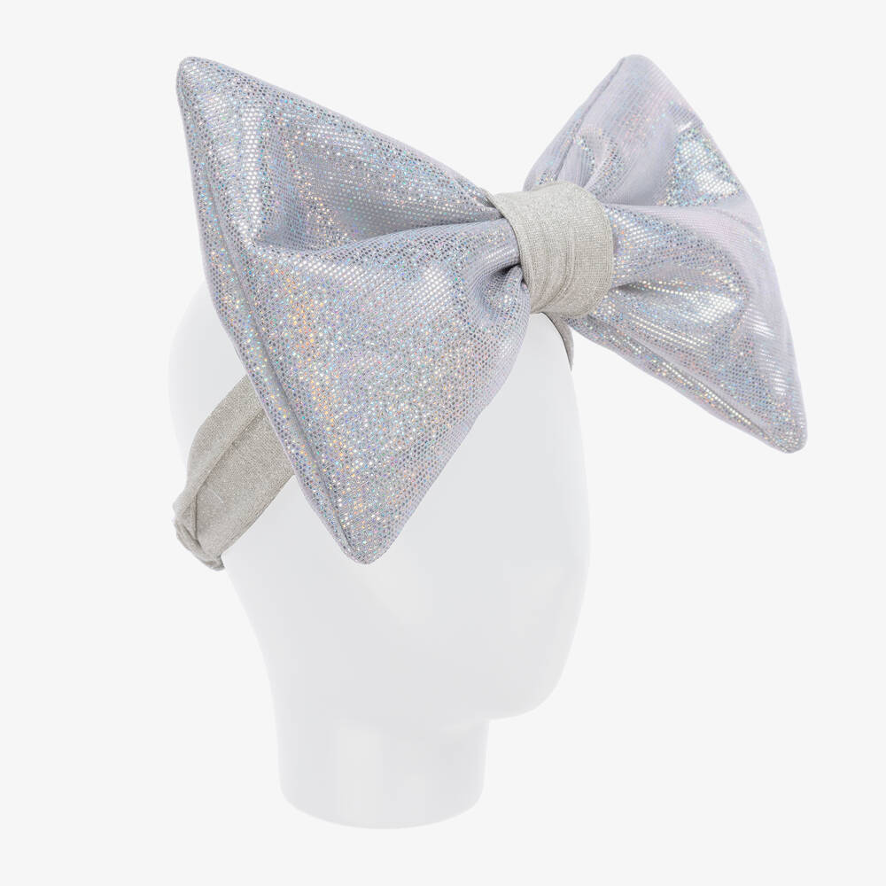 Wauw Capow-Girls Iridescent Silver Bow Hairband | Childrensalon Outlet
