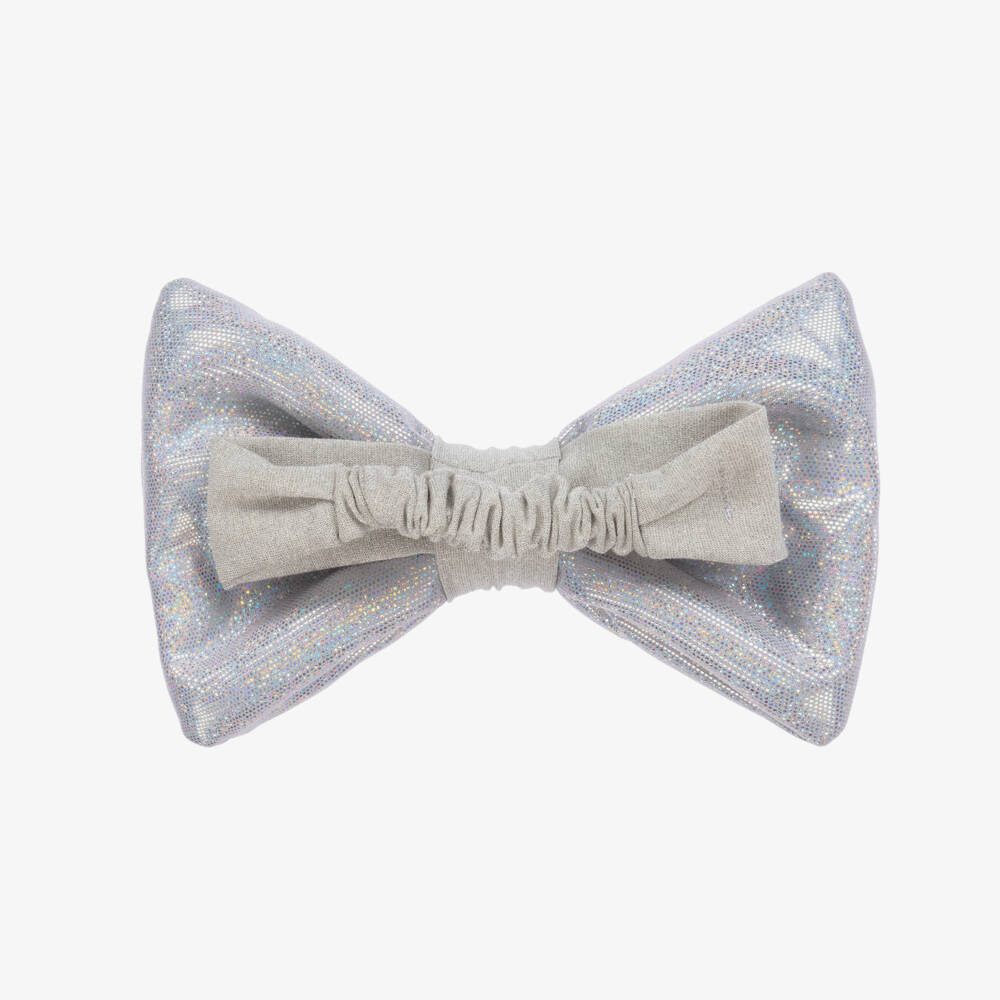Wauw Capow-Girls Iridescent Silver Bow Hairband | Childrensalon Outlet