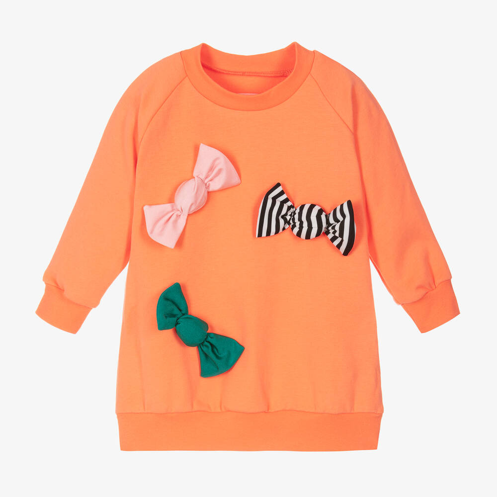 Wauw Capow - Girls Orange Cotton Sweatshirt Dress | Childrensalon
