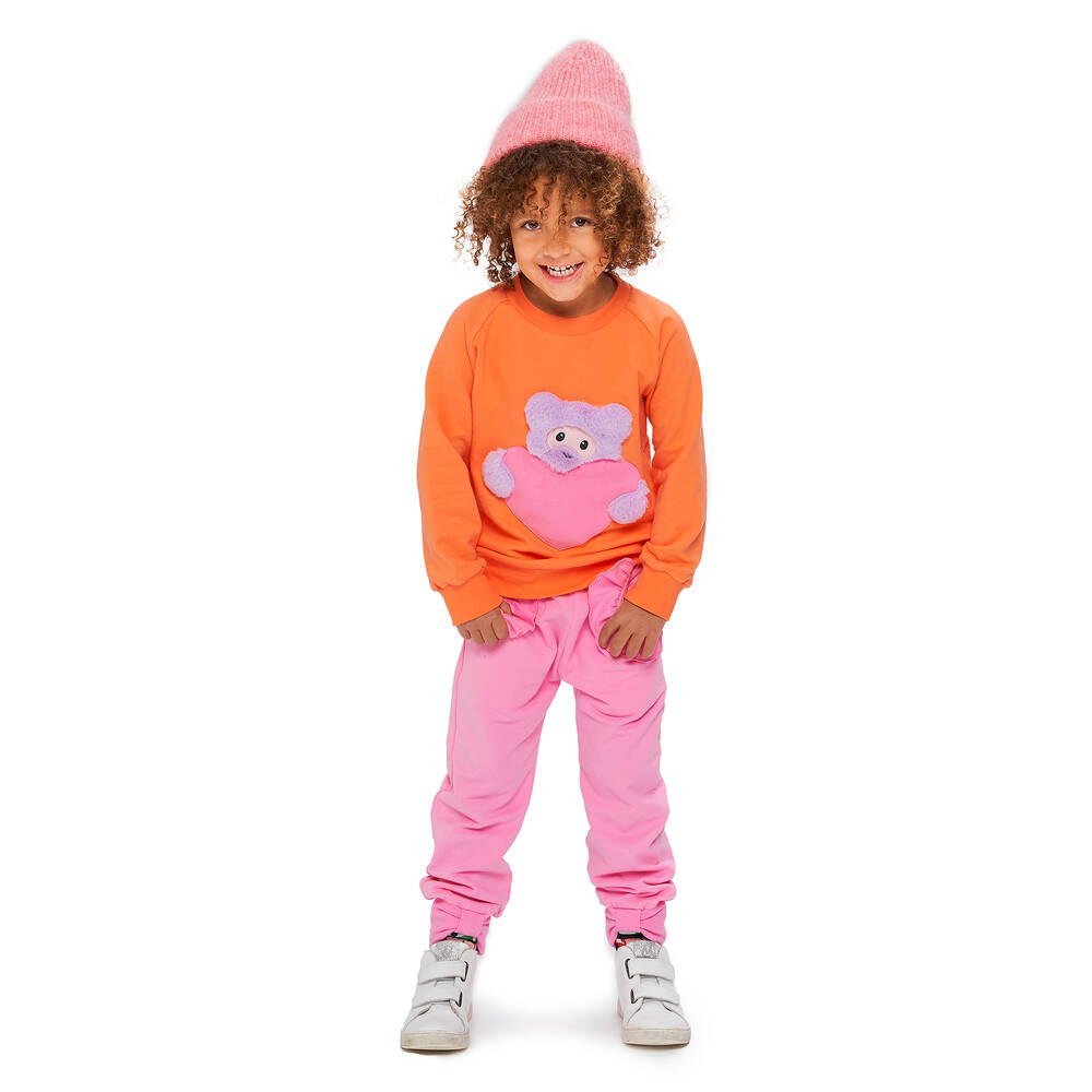 Wauw Capow-Girls Orange Heart Bear Sweatshirt | Childrensalon Outlet