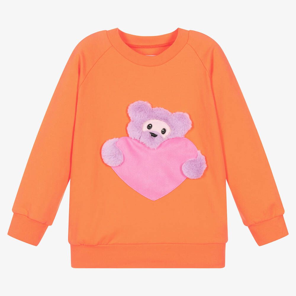Wauw Capow - Orangefarbenes Sweatshirt mit Herz- und Bär-Motiv für Mädchen | Childrensalon