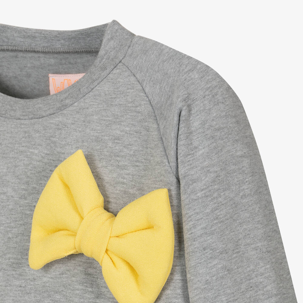 Wauw Capow-Girls Organic Grey Bow Jumper | Childrensalon Outlet