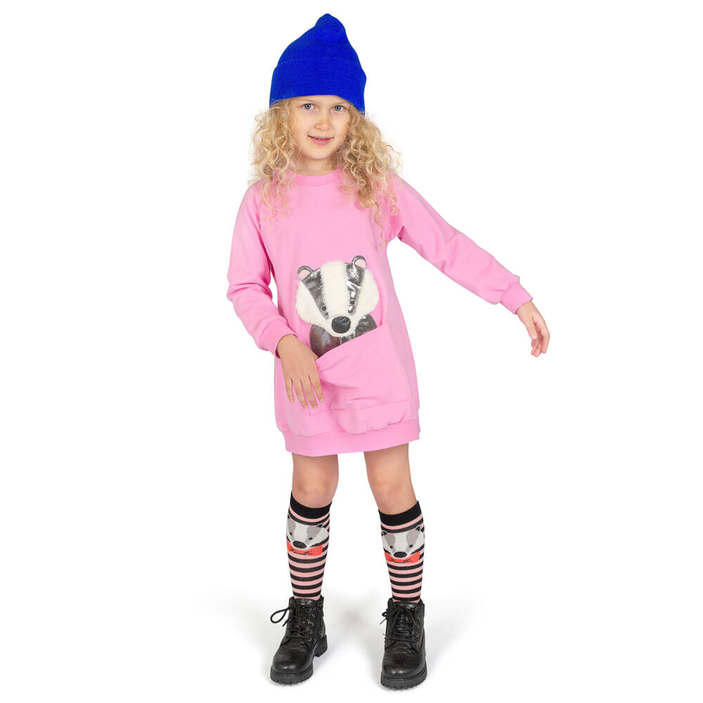 Wauw Capow-Розовое платье с барсуком и карманами для девочек | Childrensalon Outlet