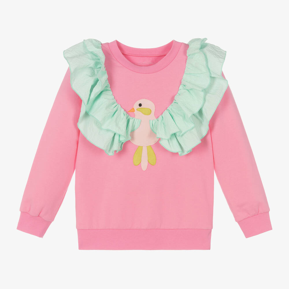 Wauw Capow - Girls Pink Bird Sweatshirt | Childrensalon