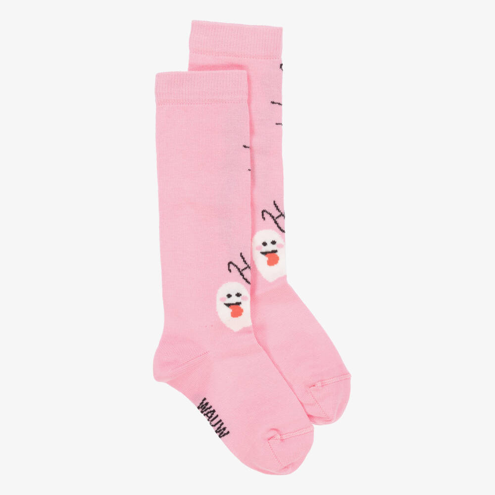 Wauw Capow-Носки для девочек розовые с привидением | Childrensalon Outlet