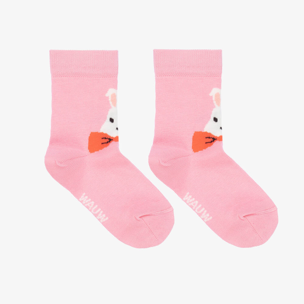 Wauw Capow - Girls Pink Cotton Rabbit Socks | Childrensalon