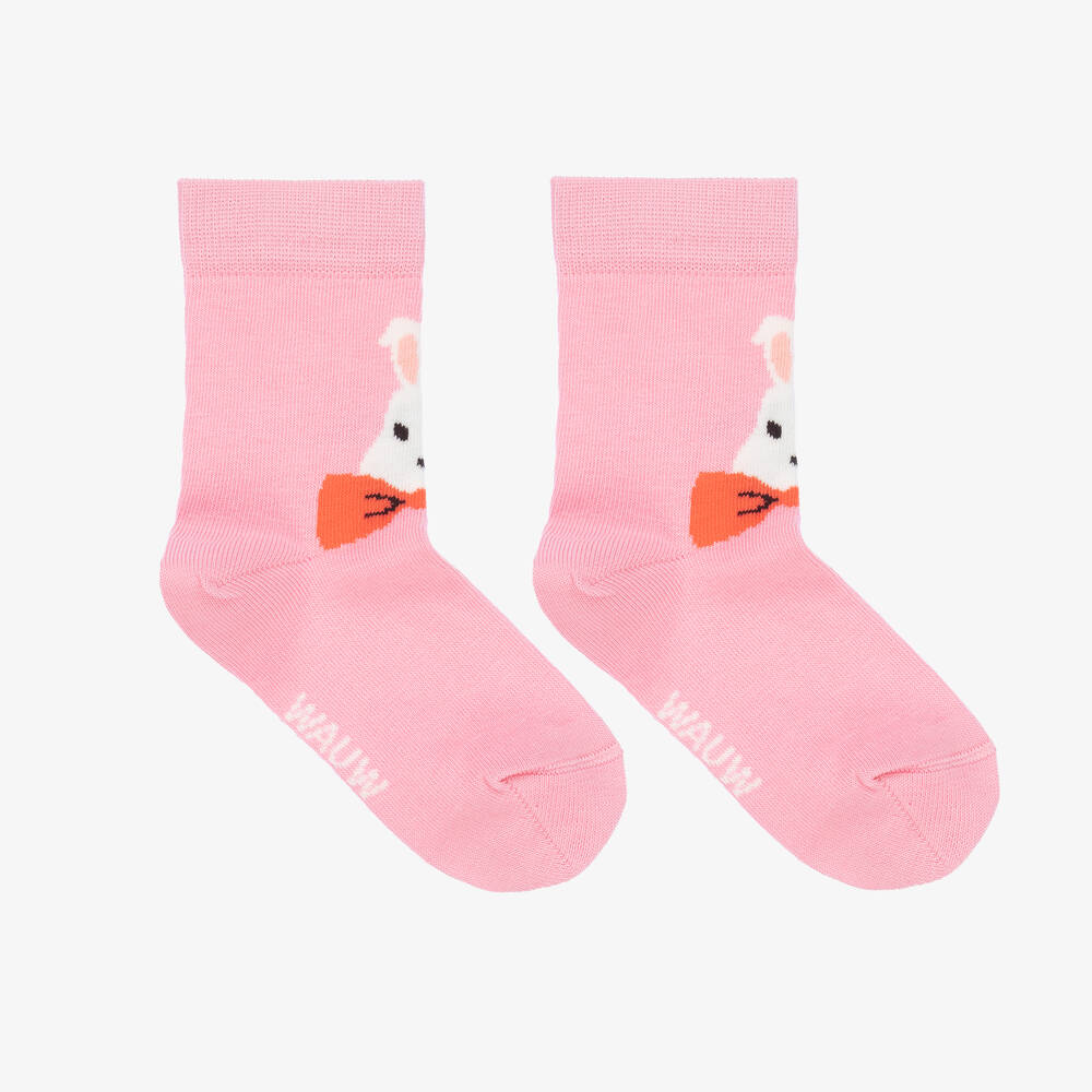 Wauw Capow-Girls Pink Cotton Rabbit Socks | Childrensalon Outlet