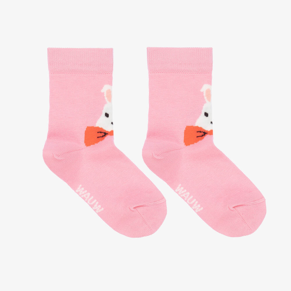 Wauw Capow - Rosa Kaninchen-Baumwollsocken (M) | Childrensalon