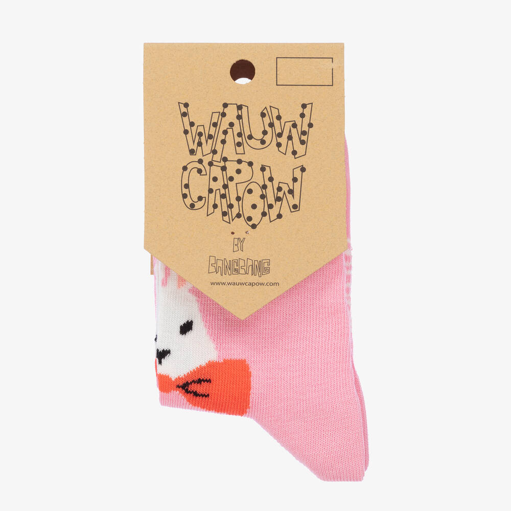 Wauw Capow-Розовые хлопковые носки с кроликами | Childrensalon Outlet