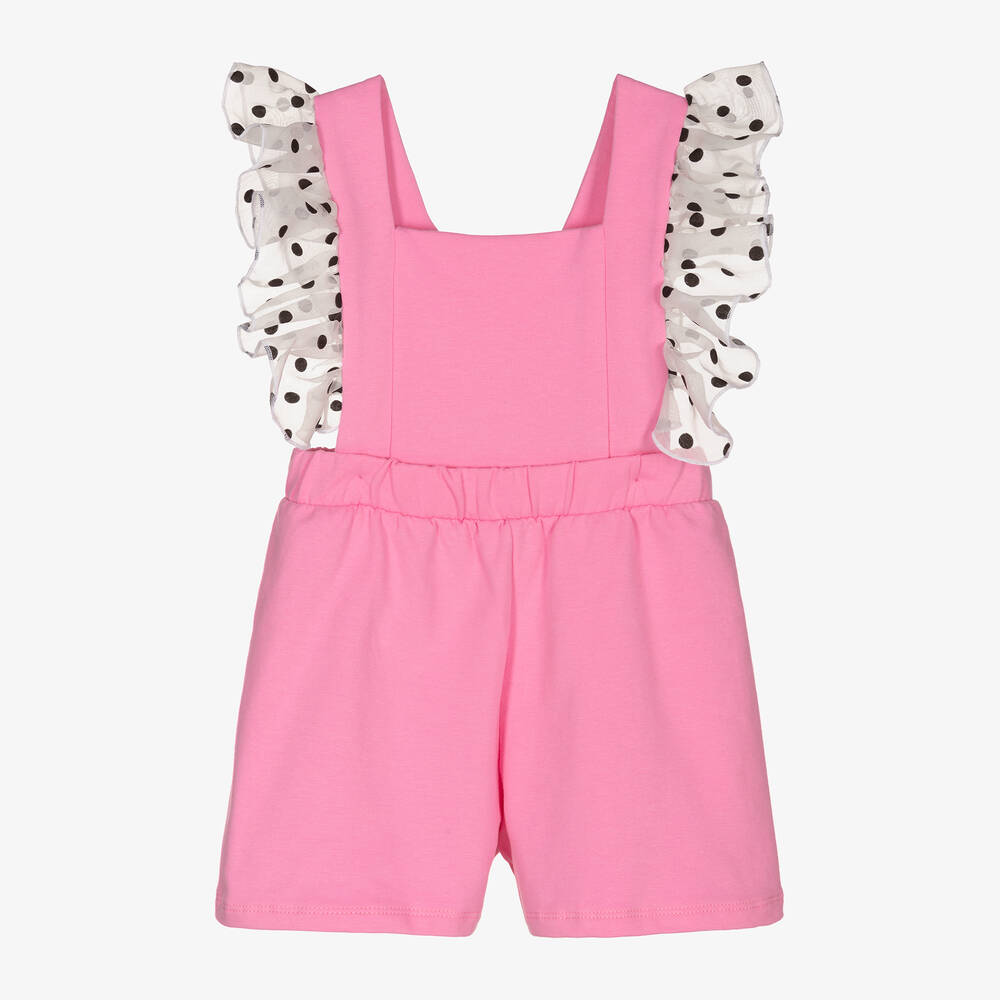 Wauw Capow - Girls Pink Dot Frills Playsuit | Childrensalon