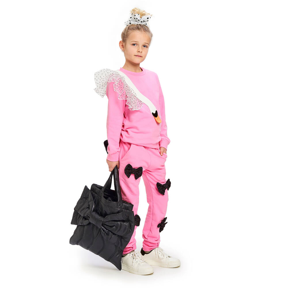 Wauw Capow-Girls Pink Glitter Bow Trousers | Childrensalon Outlet