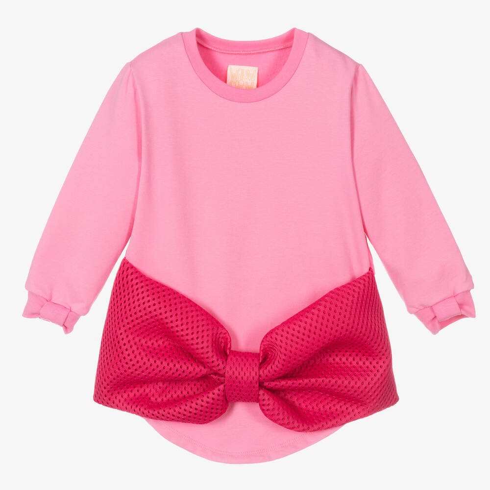 Wauw Capow - Girls Pink Jersey Bow Dress | Childrensalon