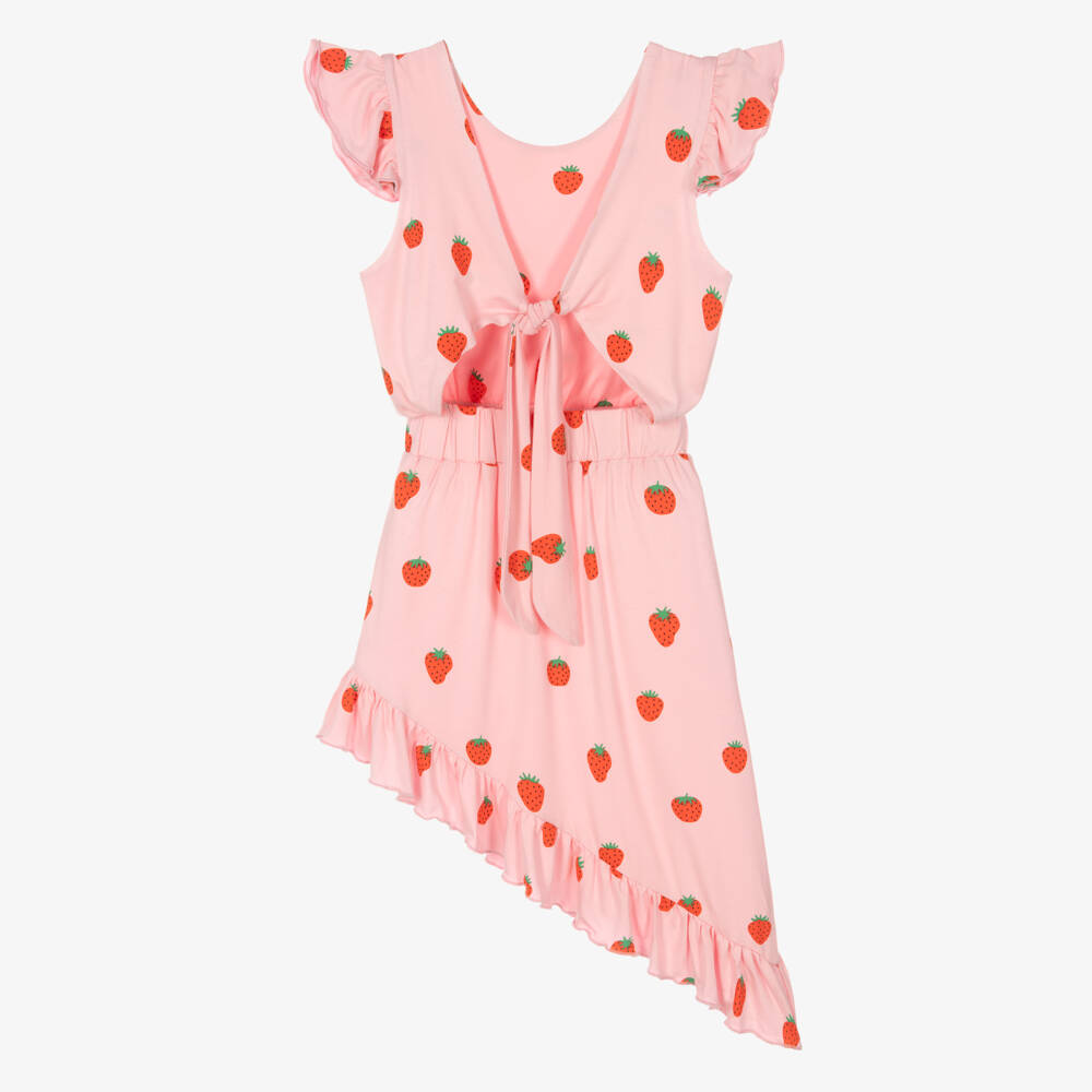 Wauw Capow-Розовое платье из джерси с клубникой | Childrensalon Outlet