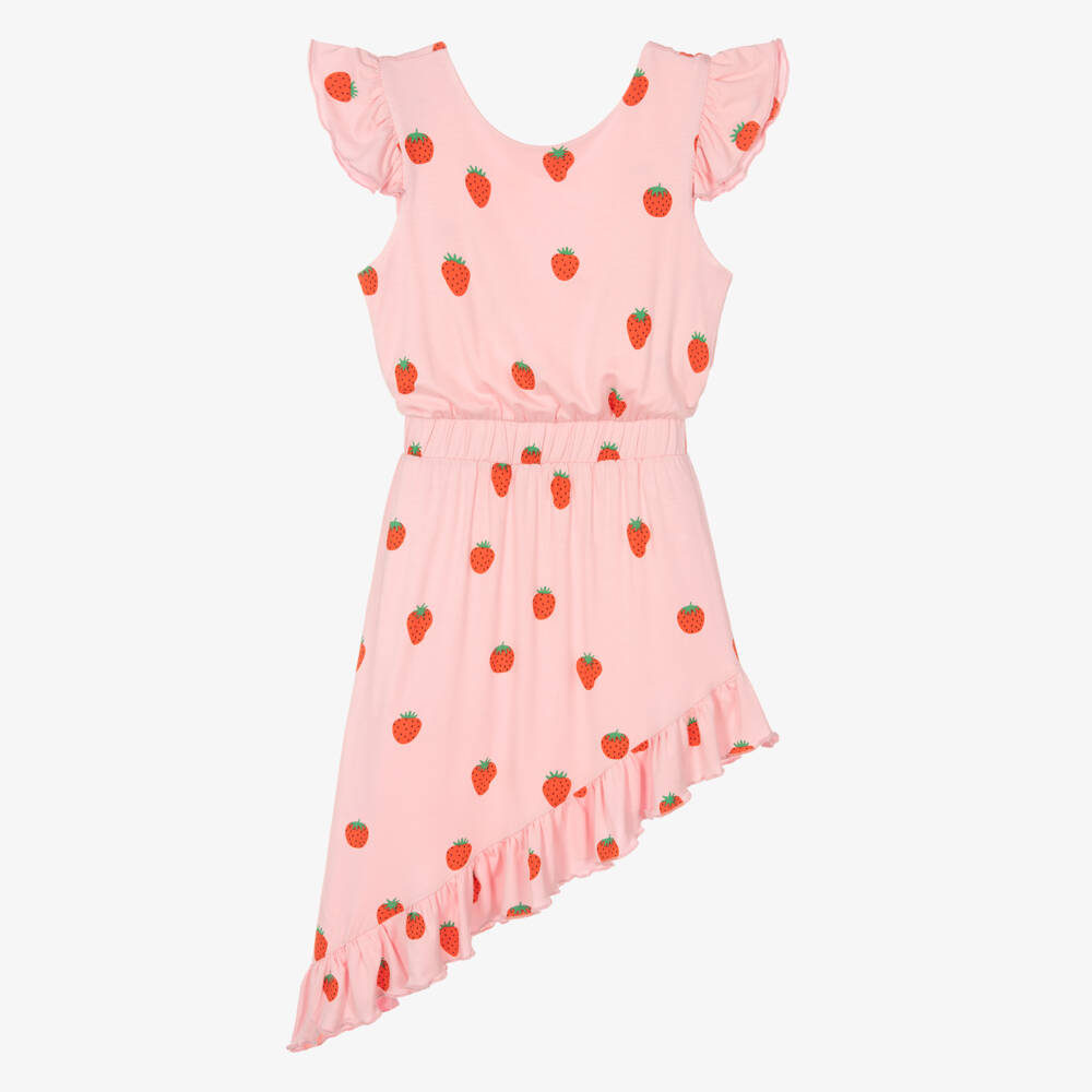 Wauw Capow-Girls Pink Jersey Strawberry Dress | Childrensalon Outlet