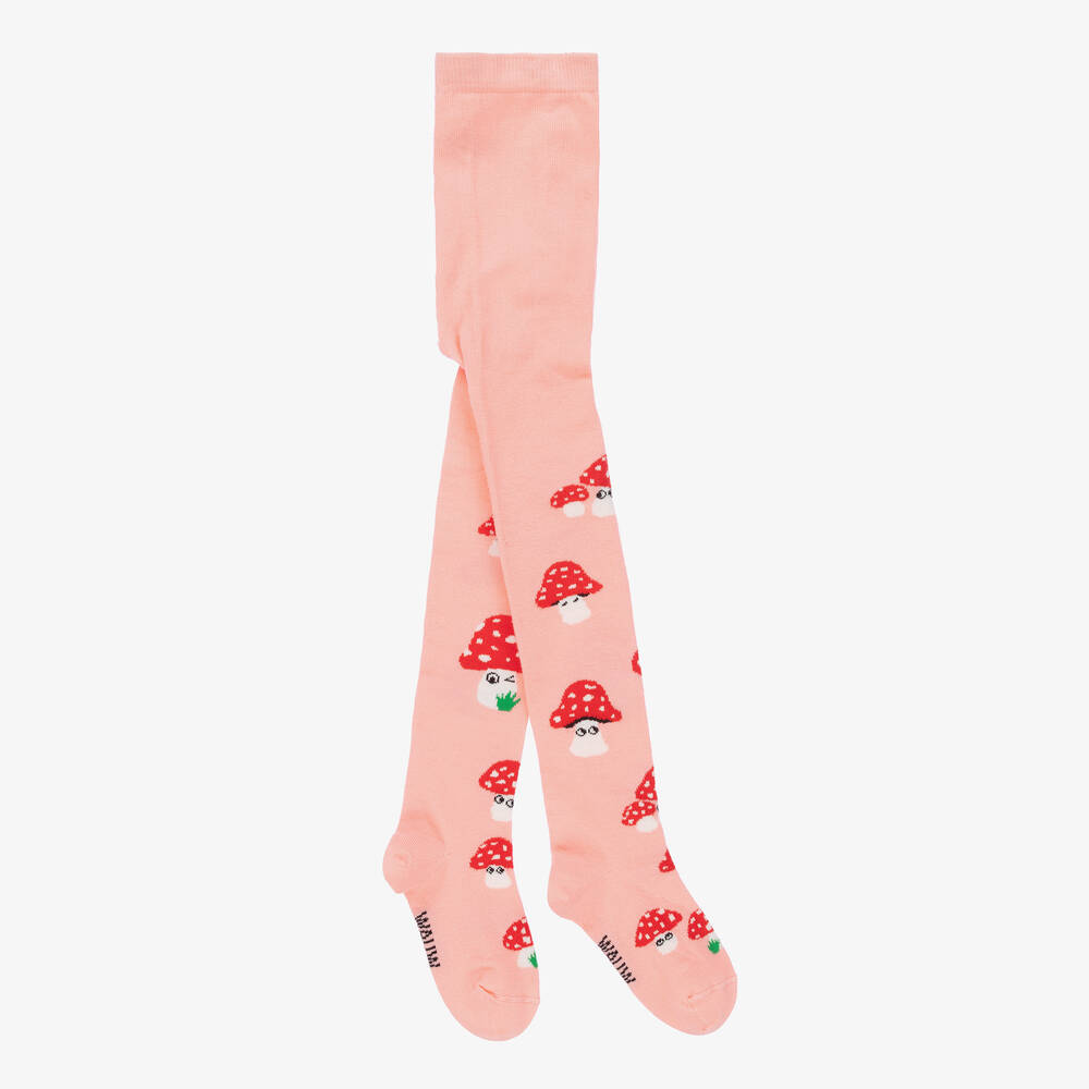 Wauw Capow - Girls Pink Mushroom Tights | Childrensalon