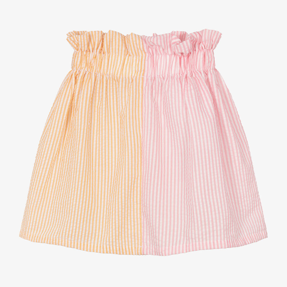 Wauw Capow - Jupe rose et orange en coton gaufré | Childrensalon