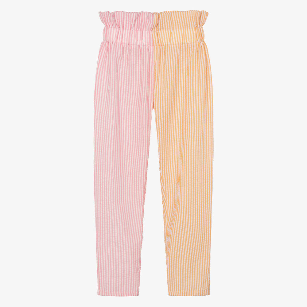 Wauw Capow - Розово-оранжевые брюки в тонкую полоску | Childrensalon