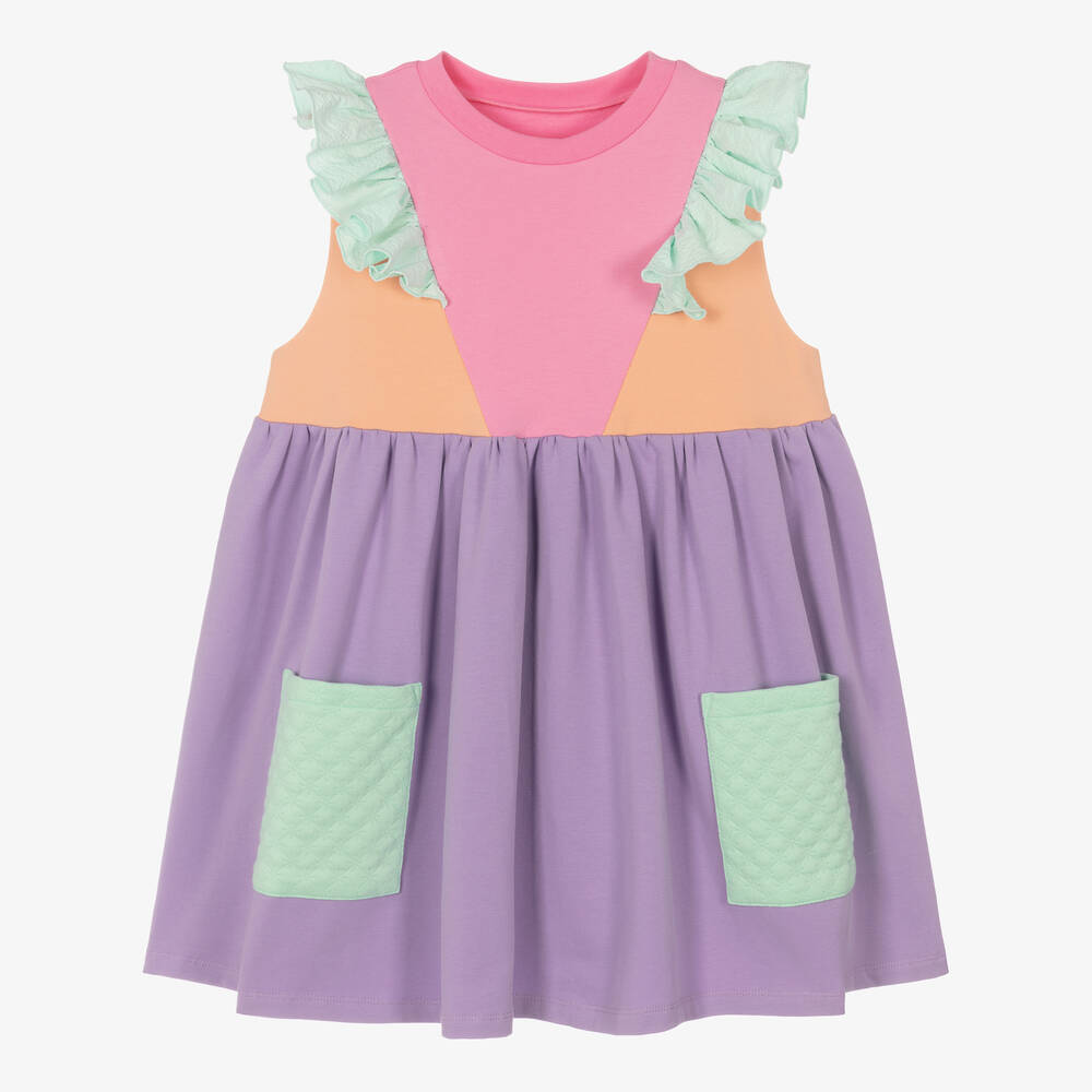 Wauw Capow - Girls Pink & Purple Cotton Jersey Dress | Childrensalon