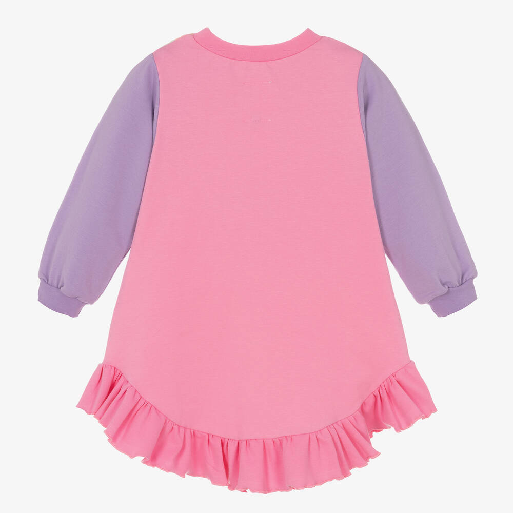 Wauw Capow-فستان سويتشيرت قطن عضوي جيرسي لون بنفسجي وزهري | Childrensalon Outlet