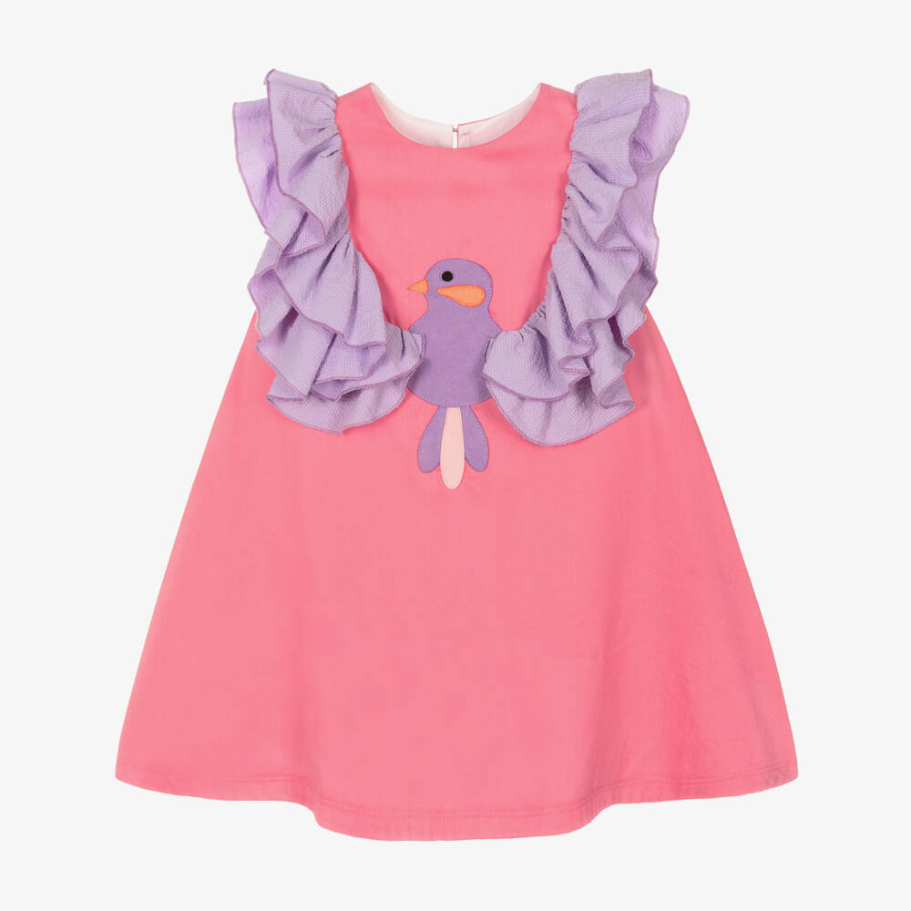 Wauw Capow-فستان بطبعة طائر لون زهري | Childrensalon Outlet