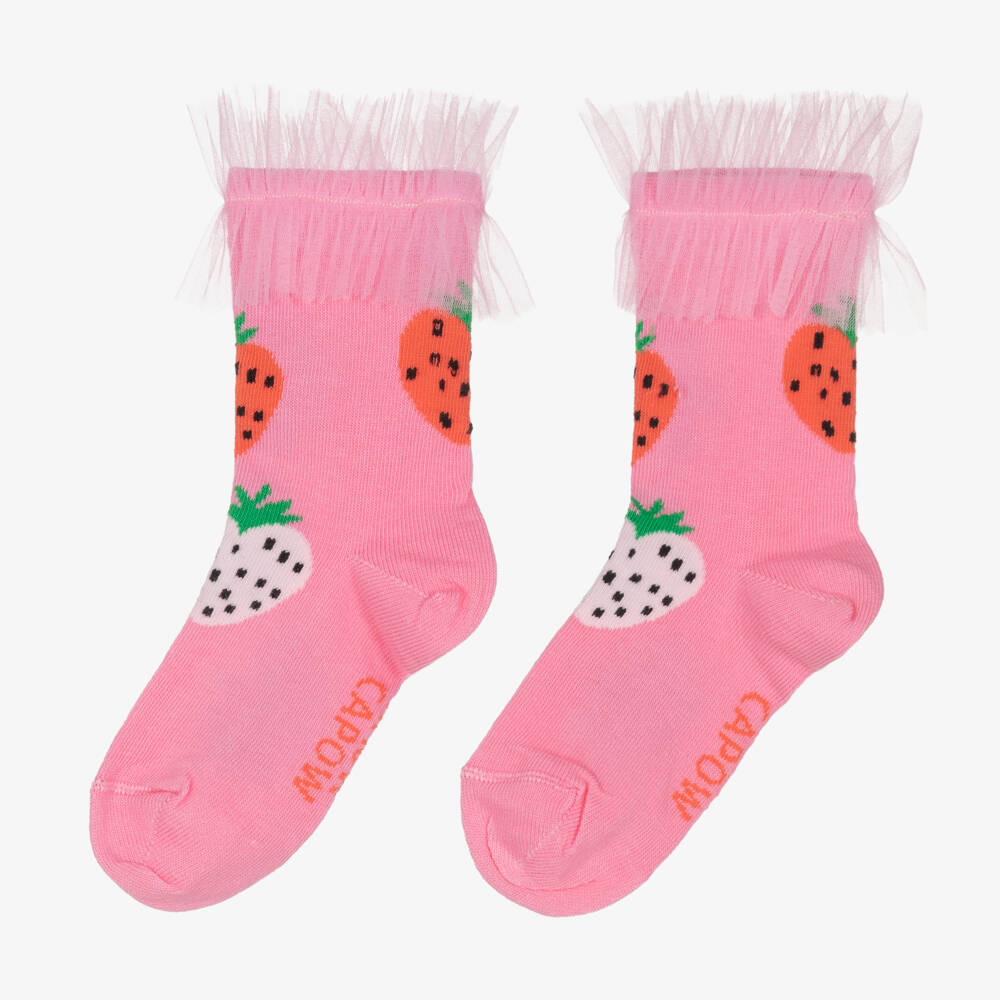 Wauw Capow-جوارب قطن عضوي محبوك لون زهري للبنات | Childrensalon Outlet