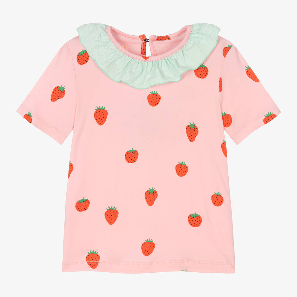 Wauw Capow - Girls Pink Strawberry T-Shirt | Childrensalon