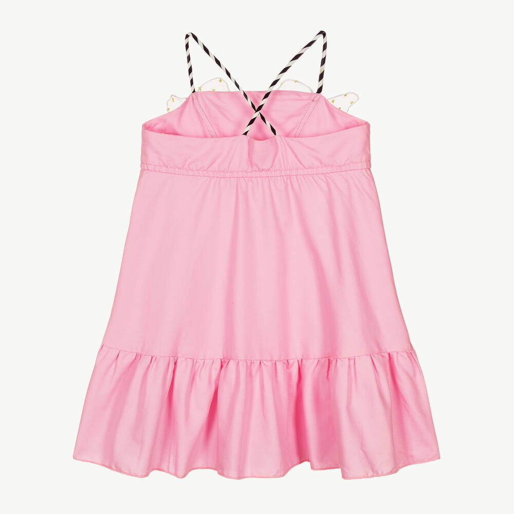 Wauw Capow-Girls Pink Tiered Cotton Butterfly Dress | Childrensalon Outlet