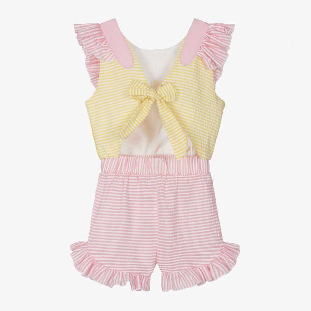 Wauw Capow-Girls Pink & Yellow Cotton Swan Playsuit | Childrensalon Outlet