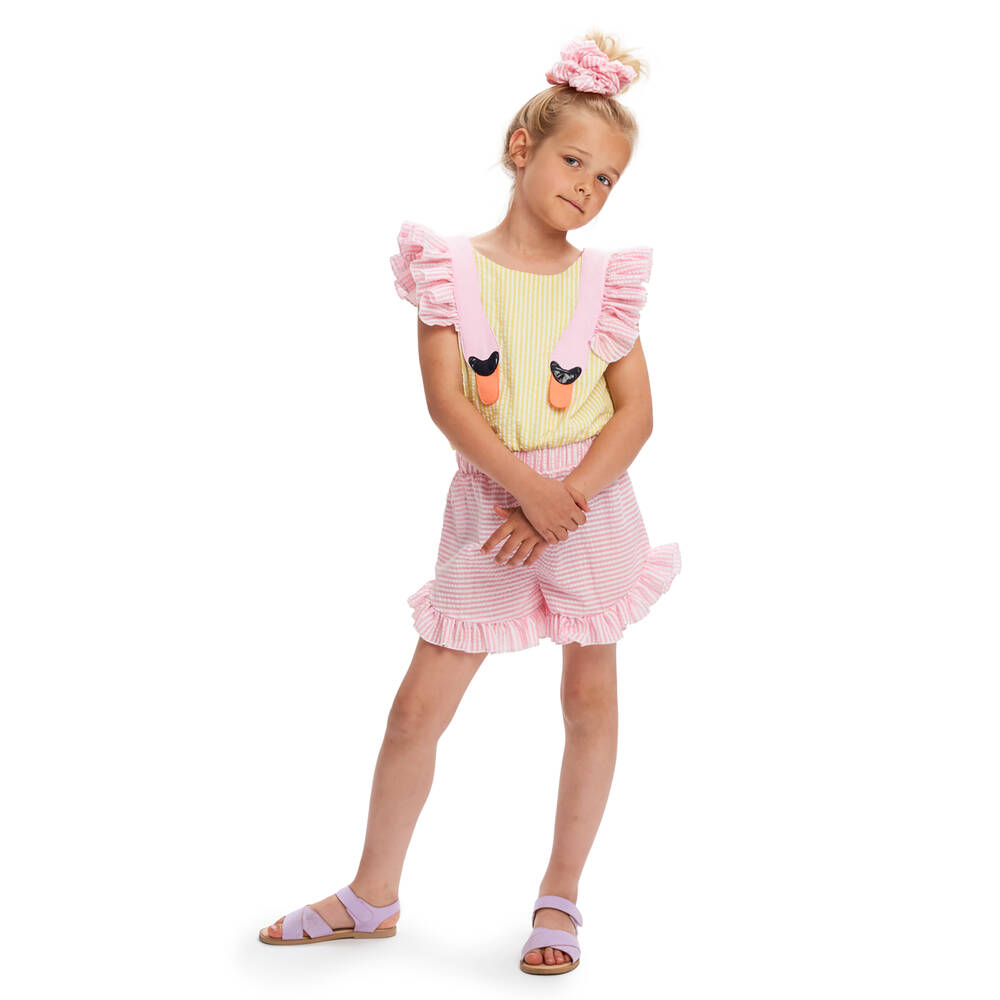 Wauw Capow-Girls Pink & Yellow Cotton Swan Playsuit | Childrensalon Outlet