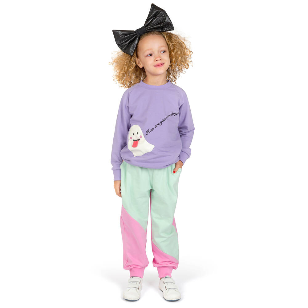 Wauw Capow-سويتشيرت قطن عضوي جيرسي لون بنفسجي للبنات | Childrensalon Outlet