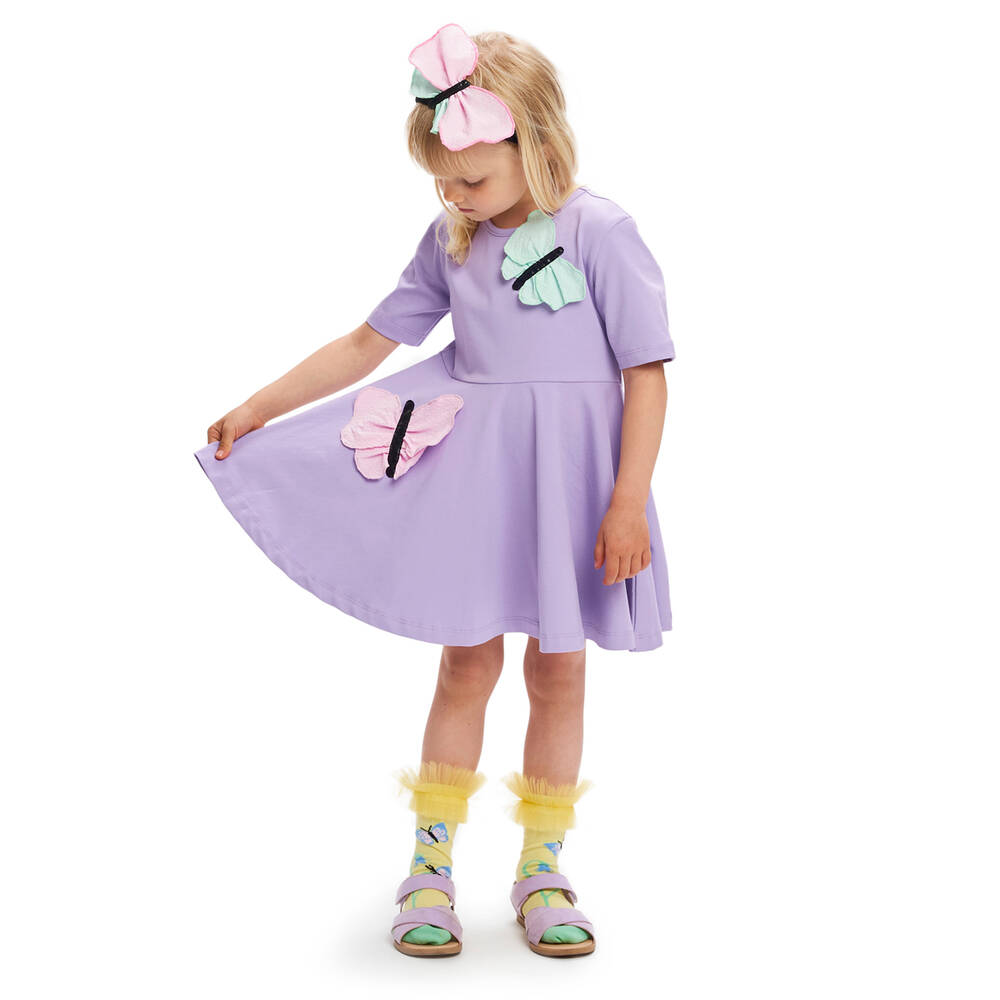 Wauw Capow-فستان قطن جيرسي عضوي لون بنفسجي | Childrensalon Outlet