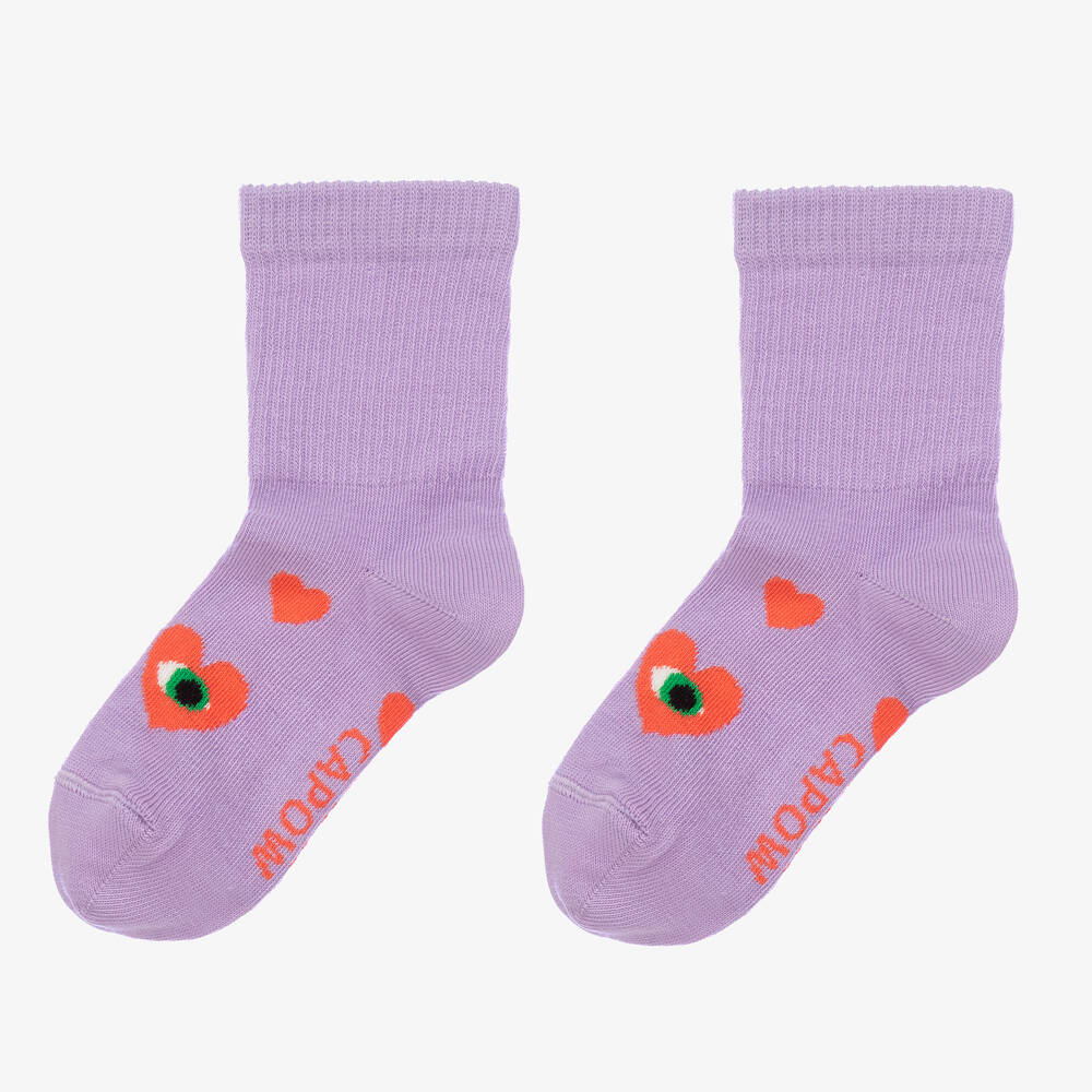 Wauw Capow-Фиолетовые носки с красными сердечками | Childrensalon Outlet