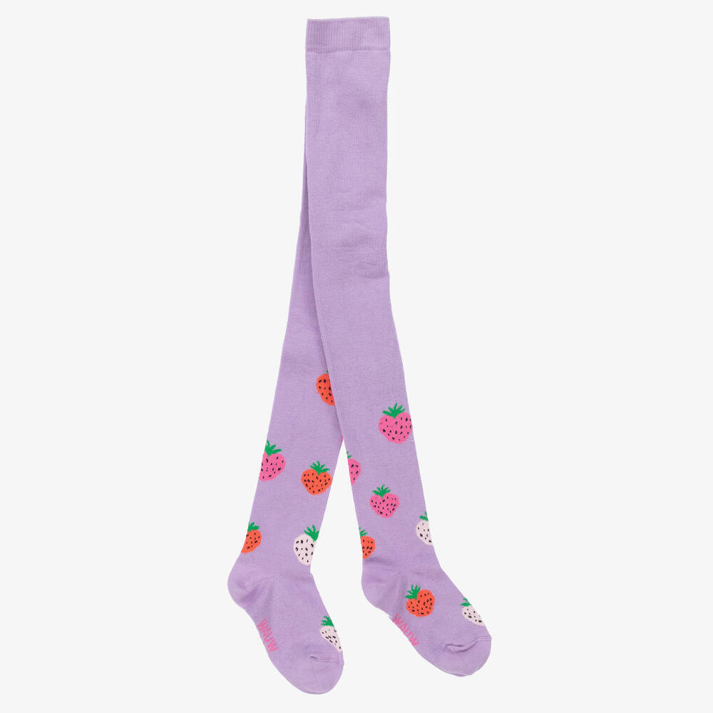 Wauw Capow - Girls Purple Strawberry Tights | Childrensalon