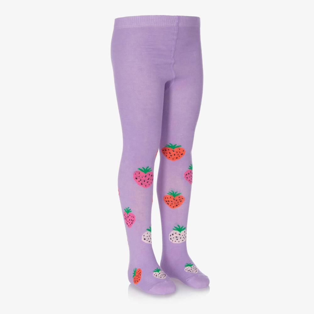 Wauw Capow Girls Purple Strawberry Tights Childrensalon Outlet