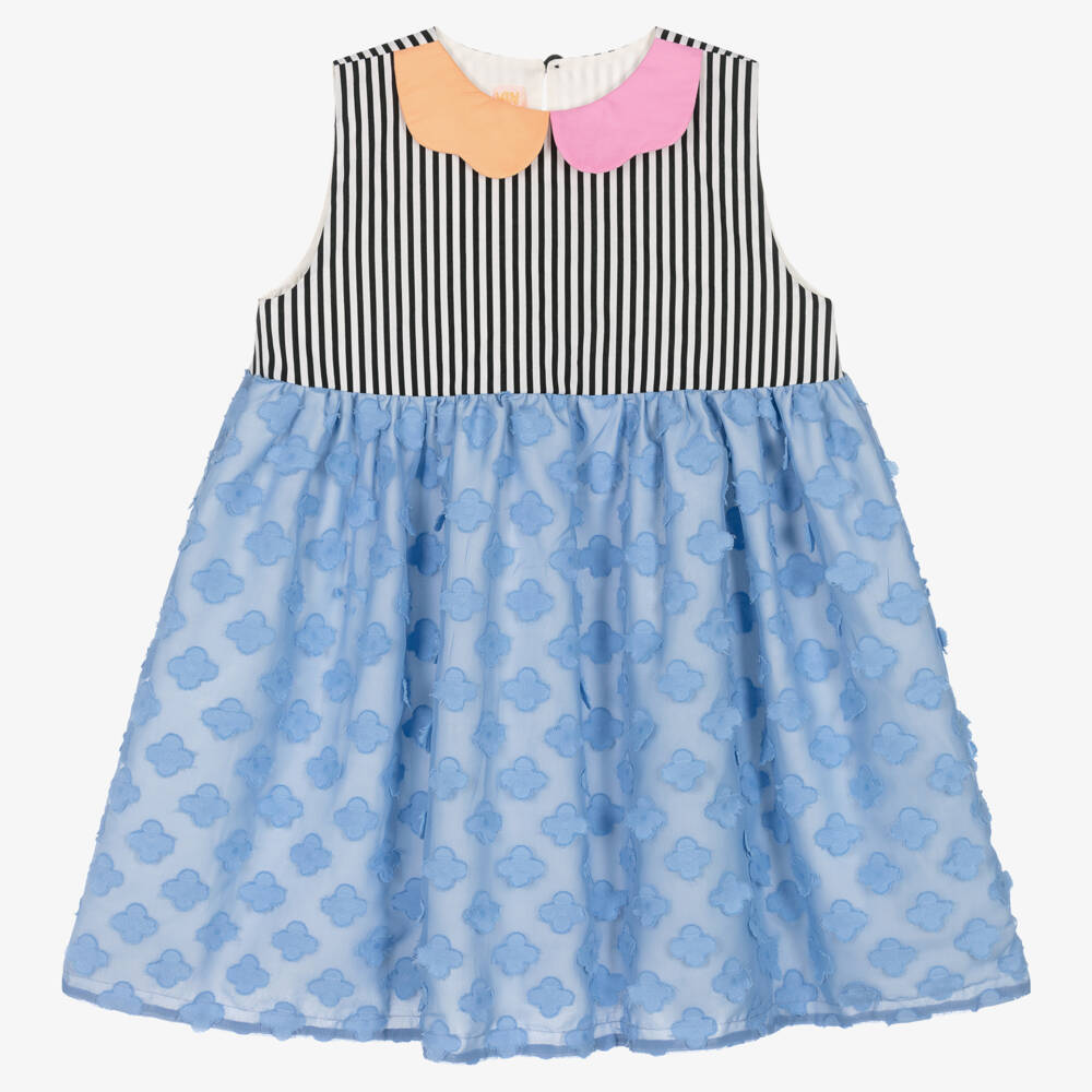 Wauw Capow-Girls Striped & Floral Blue Dress | Childrensalon Outlet