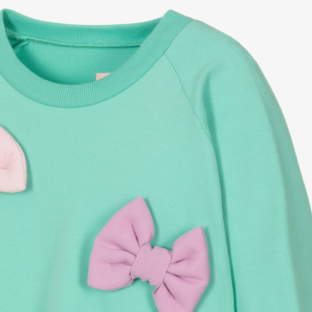 Wauw Capow-Girls Turquoise Cotton Bow Dress | Childrensalon Outlet