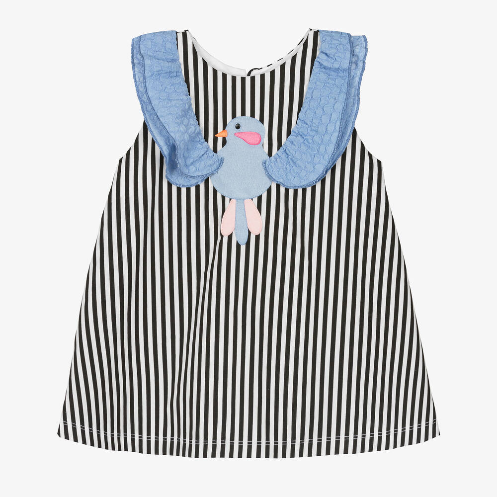 Wauw Capow - Girls White & Black Stripe Dress | Childrensalon