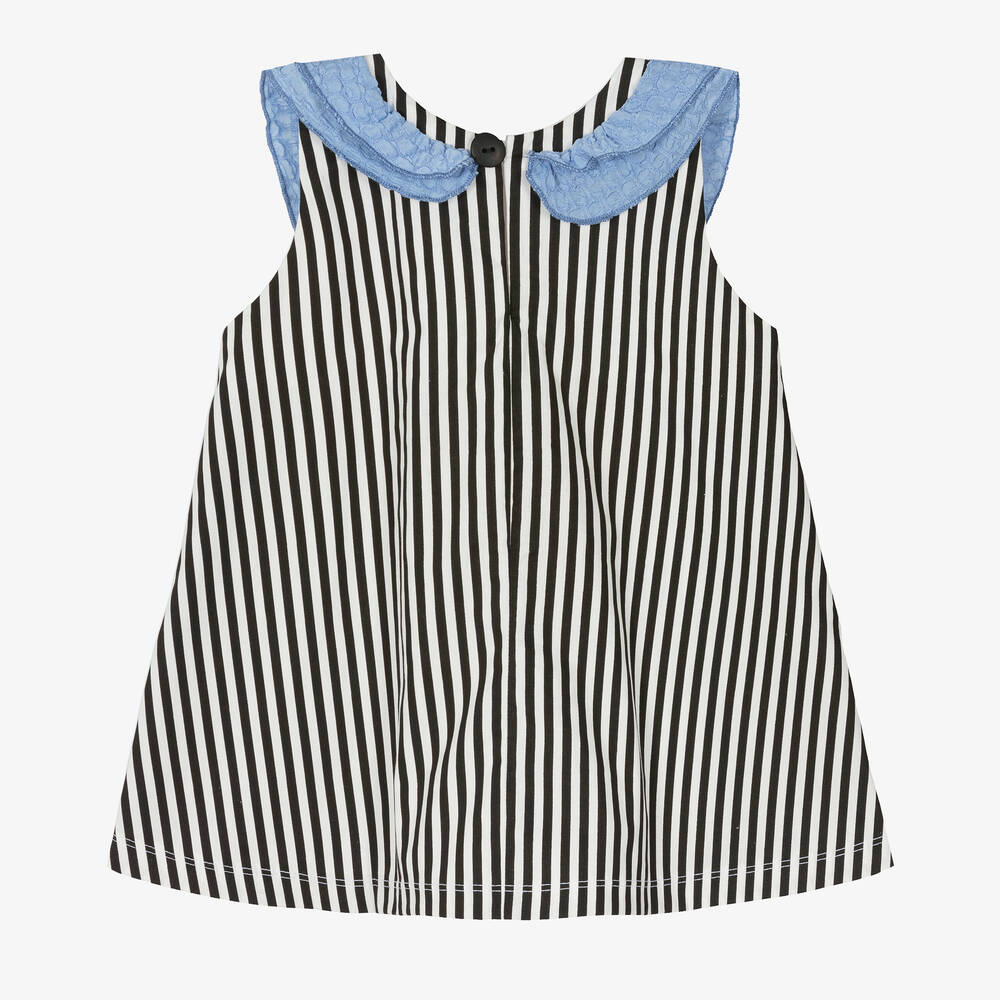 Wauw Capow-Girls White & Black Stripe Dress | Childrensalon Outlet