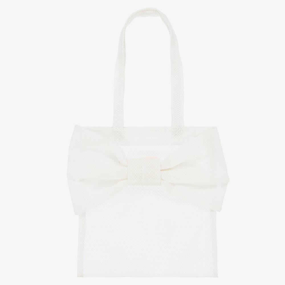 Wauw Capow-Girls White Oversized Bow Tote Bag (39cm) | Childrensalon Outlet