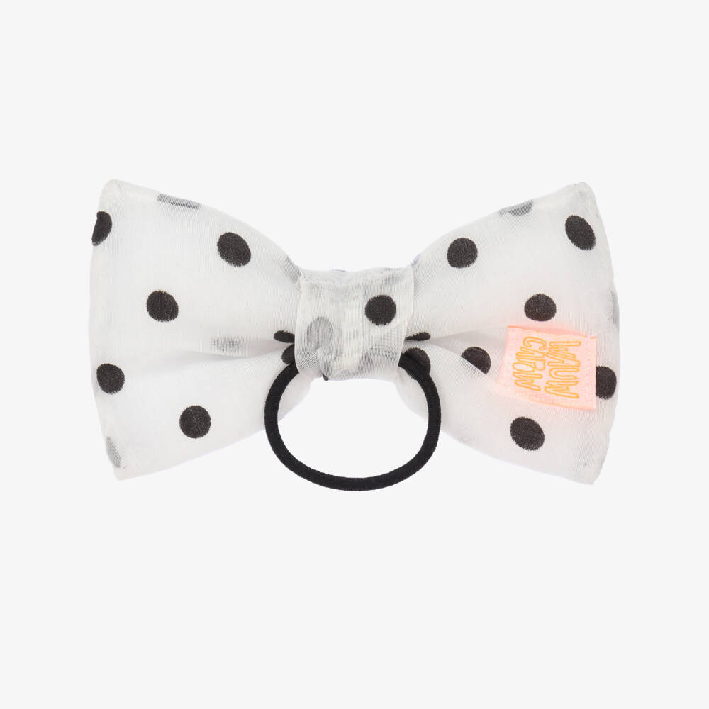 Wauw Capow-Girls White Spotty Bow Elastic | Childrensalon Outlet