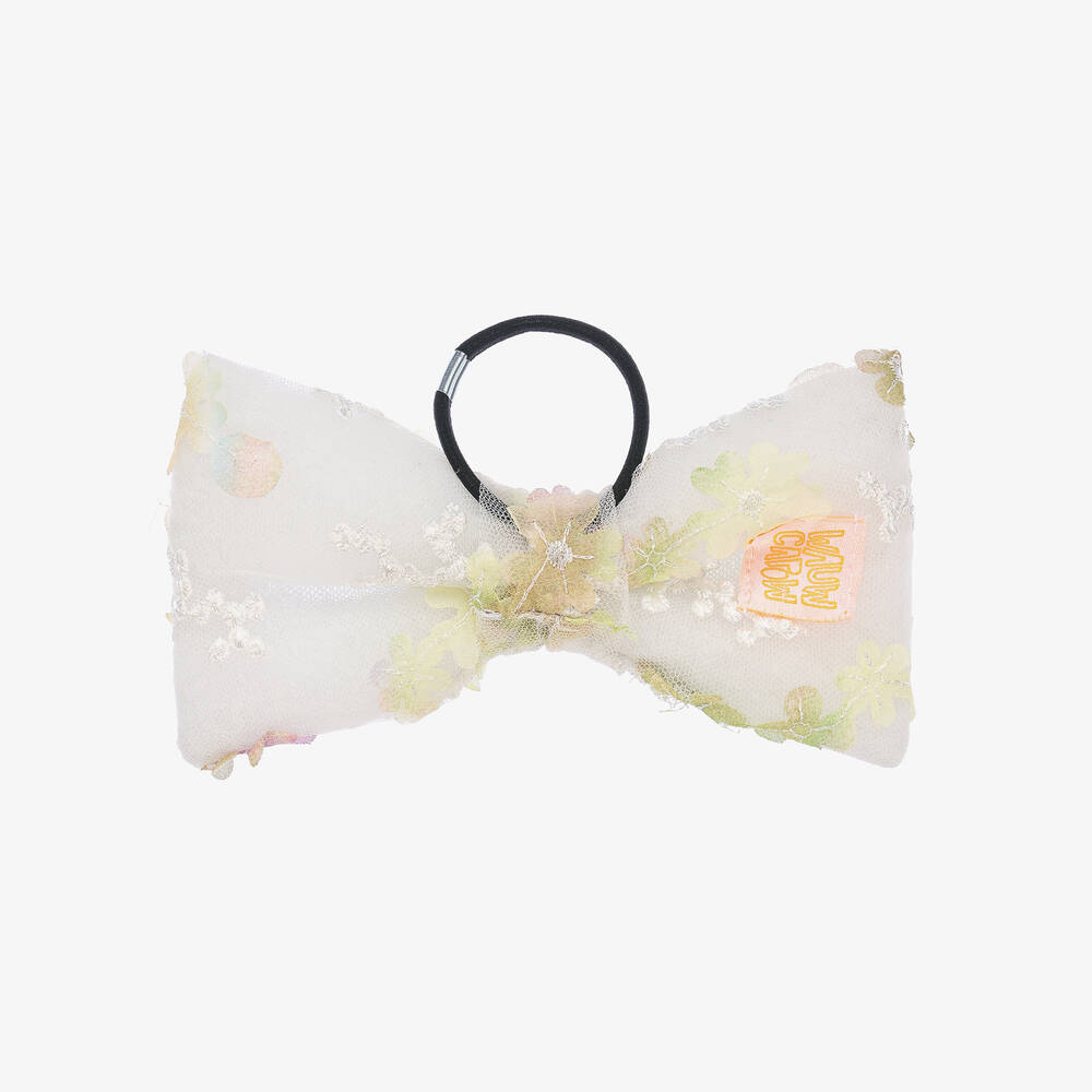 Wauw Capow-Girls White Tulle Bow Hair Elastic (18cm) | Childrensalon Outlet