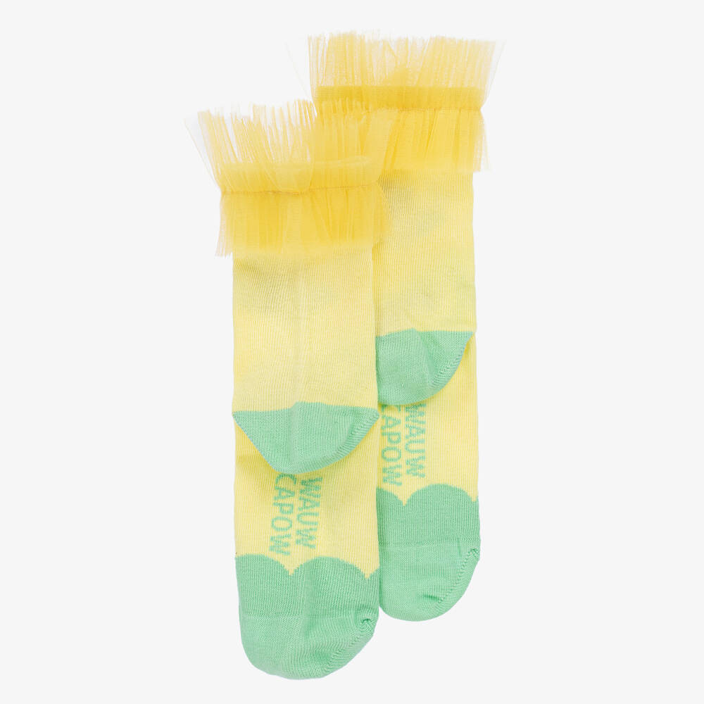 Wauw Capow-جوارب قطن عضوي وتول لون أصفر للبنات | Childrensalon Outlet