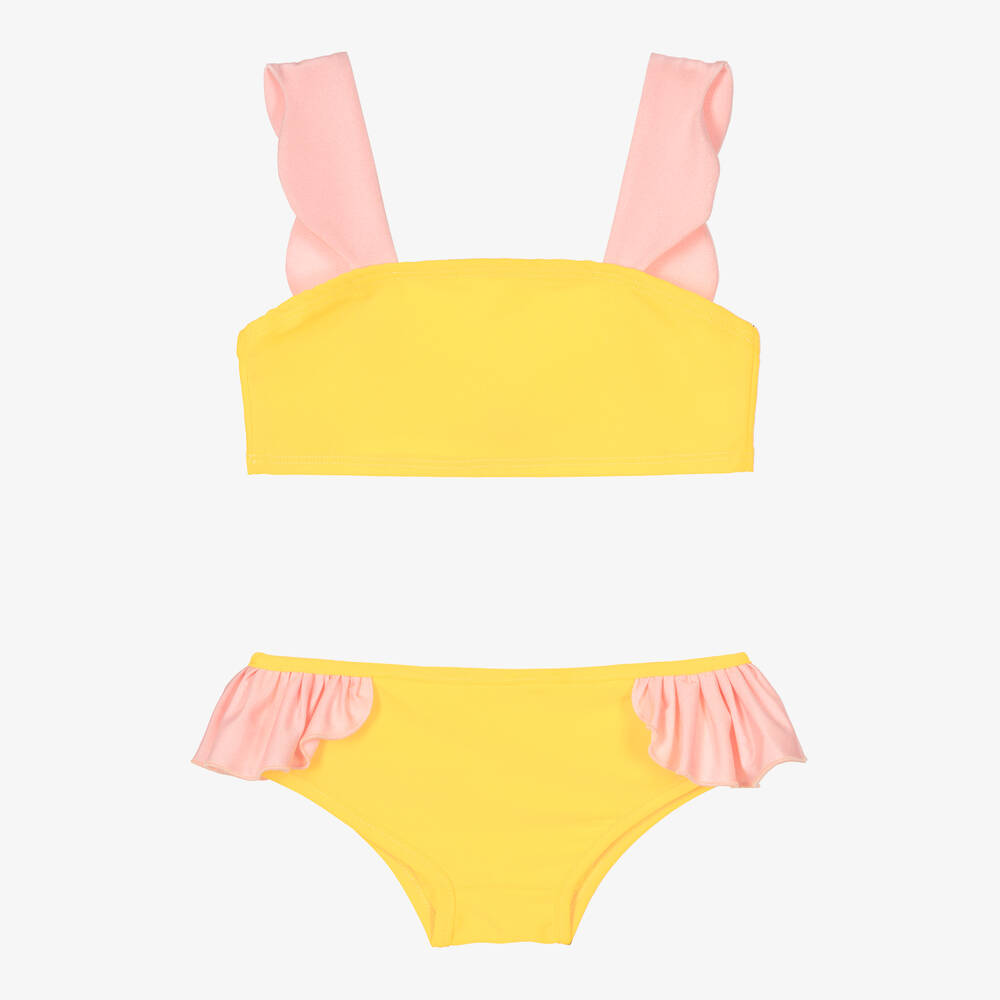 Wauw Capow - Girls Yellow Frill Bikini | Childrensalon