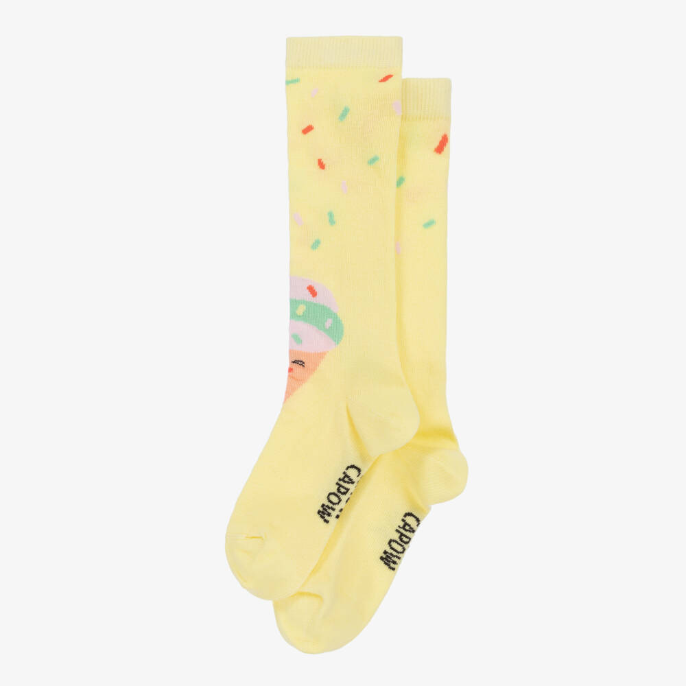Wauw Capow-Girls Yellow Organic Cotton Ice Cream Socks | Childrensalon Outlet