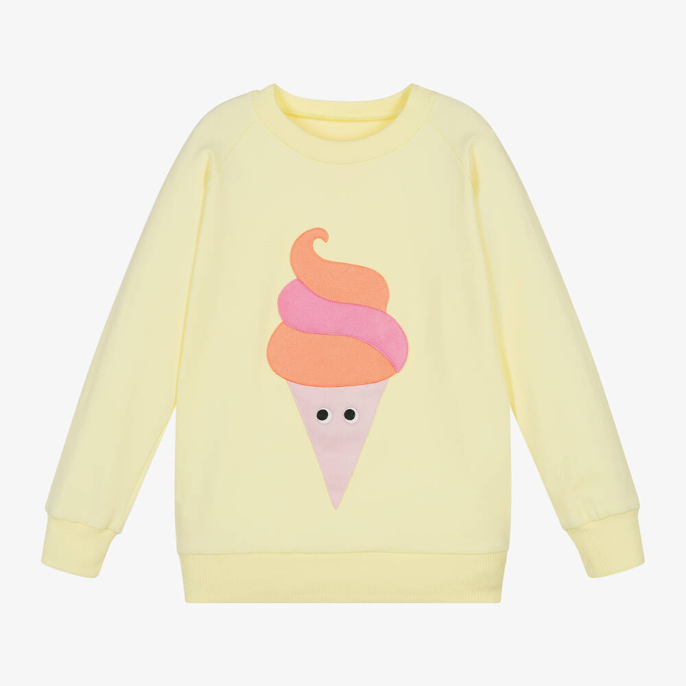 Wauw Capow-Girls Yellow Organic Cotton Ice Cream Sweatshirt | Childrensalon Outlet